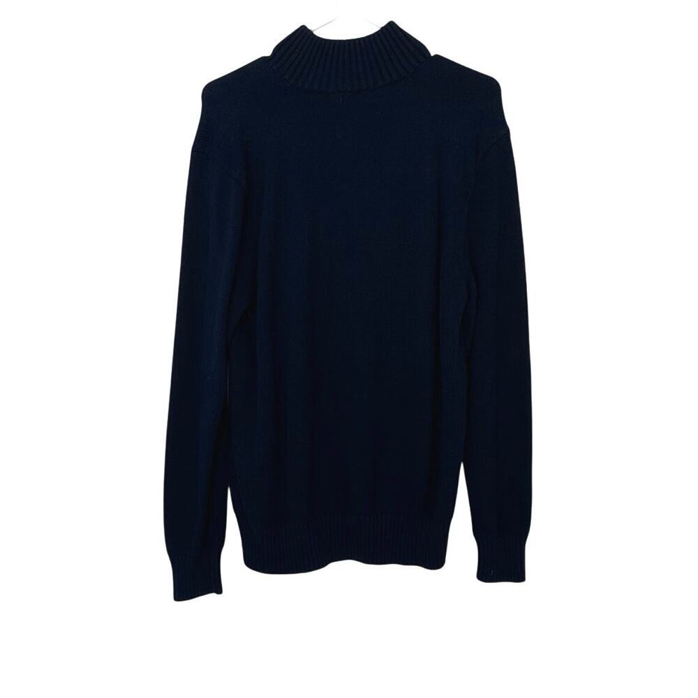Polo Ralph Lauren Button Up Collar Knit Sweater Size L Navy Blue 100% Cotton - Picture 2 of 7